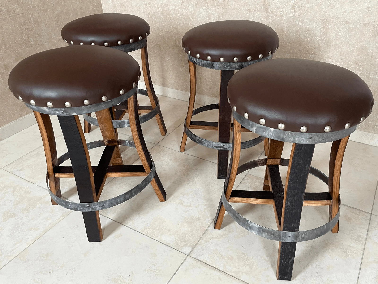 Handcrafted Wine Barrel Bar Set #2 - Whiskey & Wine Barrel Bar with Pub Table and Bar Stools for Home Bar Decor