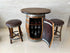 Oak Barrel Pub Table Set, Counter Height Wood Glass Top, Cabinet Storage, Bar Stools, Home Bar, Man Cave - Handmade from Family Business