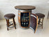 Oak Barrel Pub Table Set, Counter Height Wood Glass Top, Cabinet Storage, Bar Stools, Home Bar, Man Cave - Handmade from Family Business