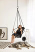 Genuine Leather Round Hanging Chair Black