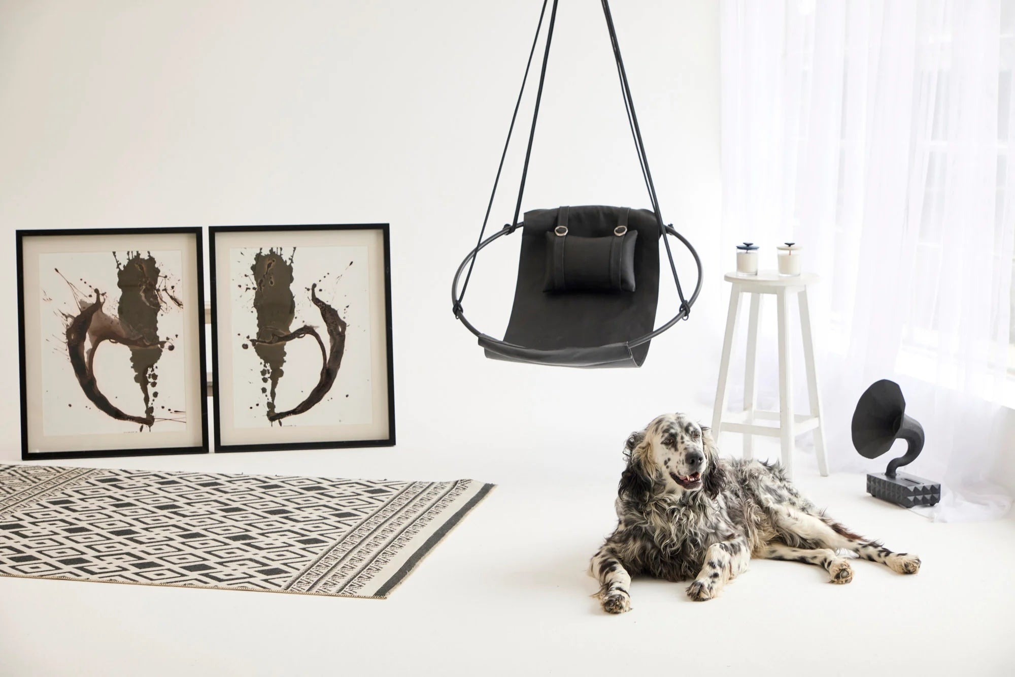 Genuine Leather Round Hanging Chair Black