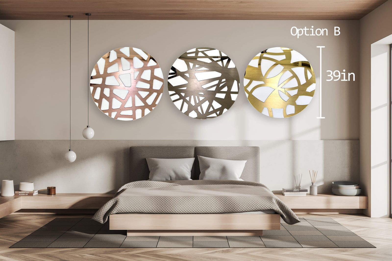 Geometric Circle / Set of 3/ Mirrored Acrylic Diamond / Wall Art / Made In USA/ Wall Decor /Modern Art/Abstract Wall Decor/Round Wall Decor