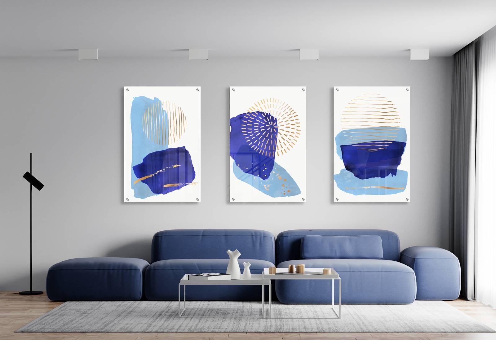Geometrical Blue Design Set of 3 Prints Modern Wall Art Modern Artwork