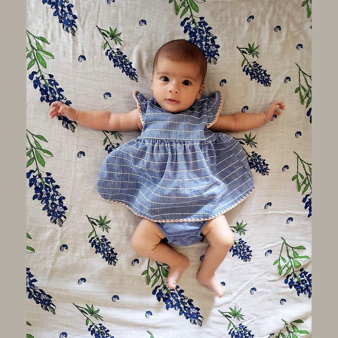 Gift Set: Bluebonnets Baby Muslin Swaddle Blanket and Burp Cloth/Bib Combo Soft Breathable Bamboo Cotton