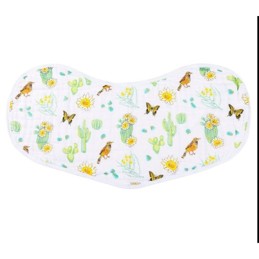 Gift Set: Cactus Blossom Baby Muslin Swaddle Blanket and Burp/Bib Combo