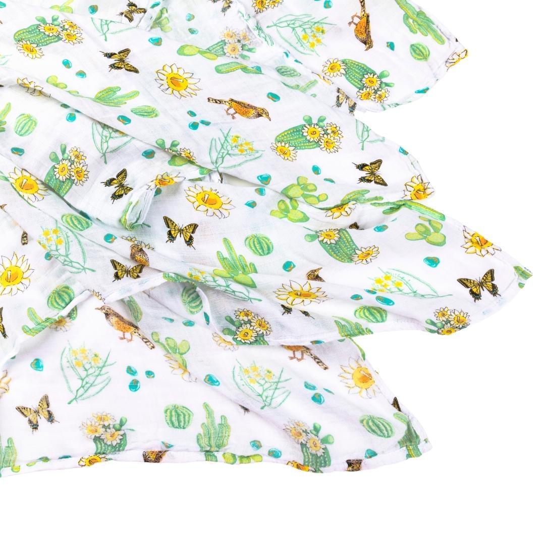 Gift Set: Cactus Blossom Baby Muslin Swaddle Blanket and Burp/Bib Combo