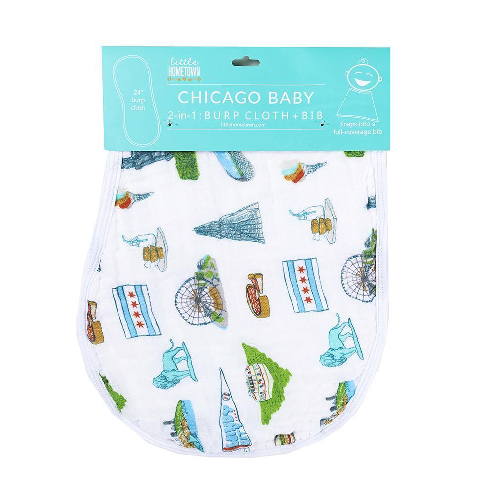 Gift Set: Chicago Baby Muslin Swaddle Blanket and Burp Cloth/Bib Combo