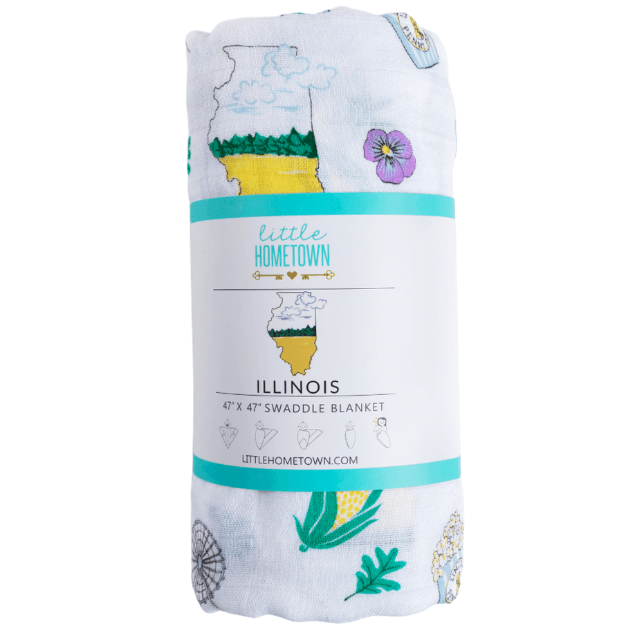 Gift Set: illinois Baby Muslin Swaddle Blanket and Burp Cloth/Bib Combo