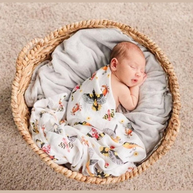 Gift Set: Maryland Baby Muslin Swaddle Blanket and Burp Cloth/Bib Combo Newborn Essentials for Feeding and Comfort