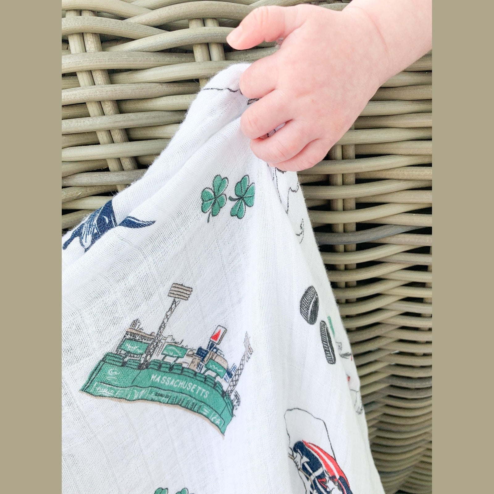 Gift Set: Massachusetts Baby Muslin Swaddle Blanket and Burp Cloth/Bib Combo