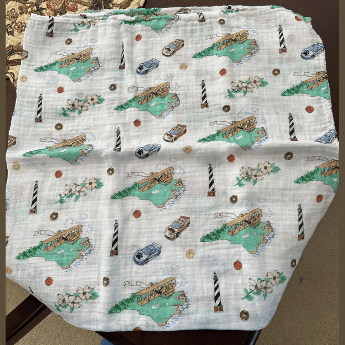 Gift Set: North Carolina Baby Muslin Swaddle Blanket and Burp Cloth/Bib Combo