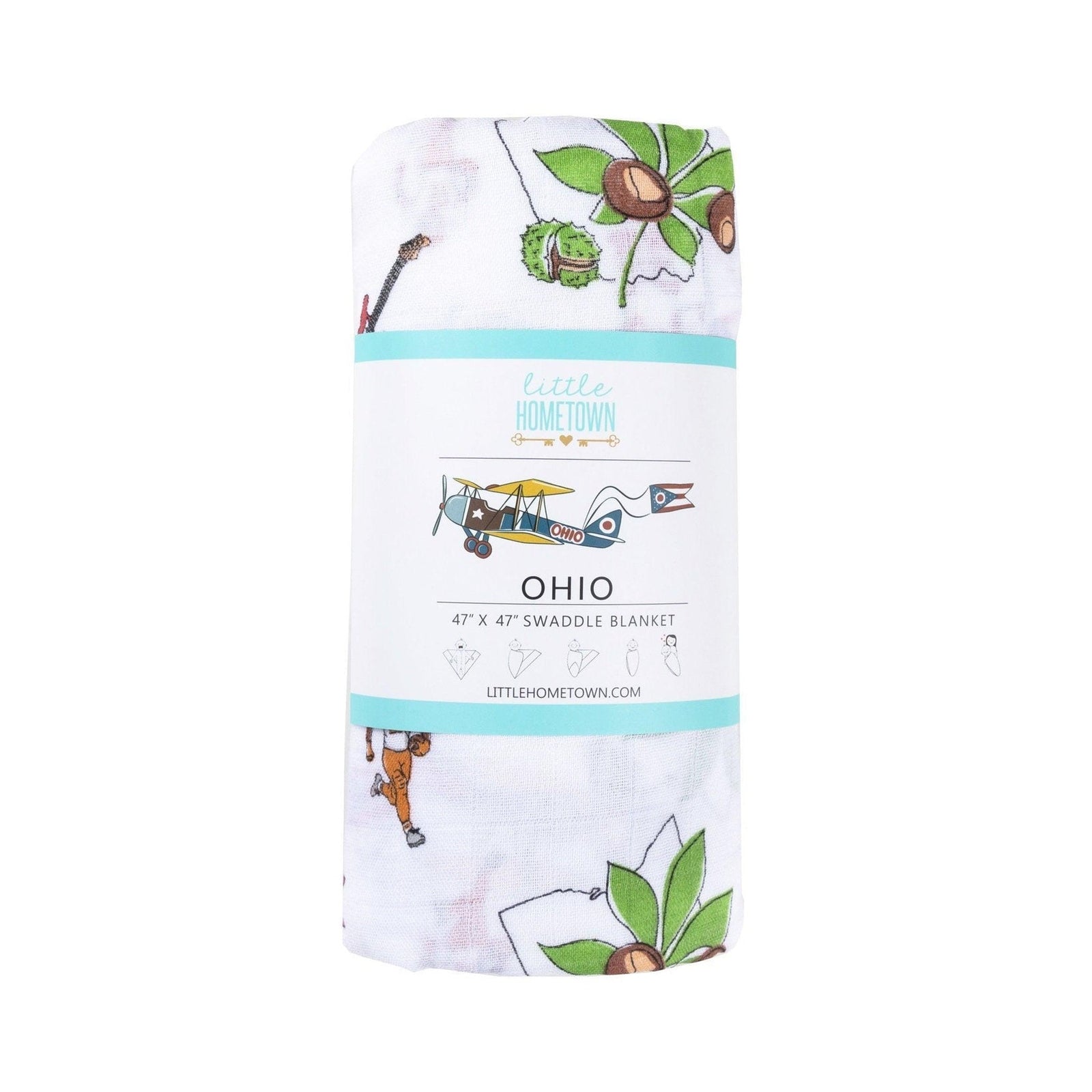 Gift Set: Ohio Baby Muslin Swaddle Receiving Blanket and Burp Cloth / Bib Combo