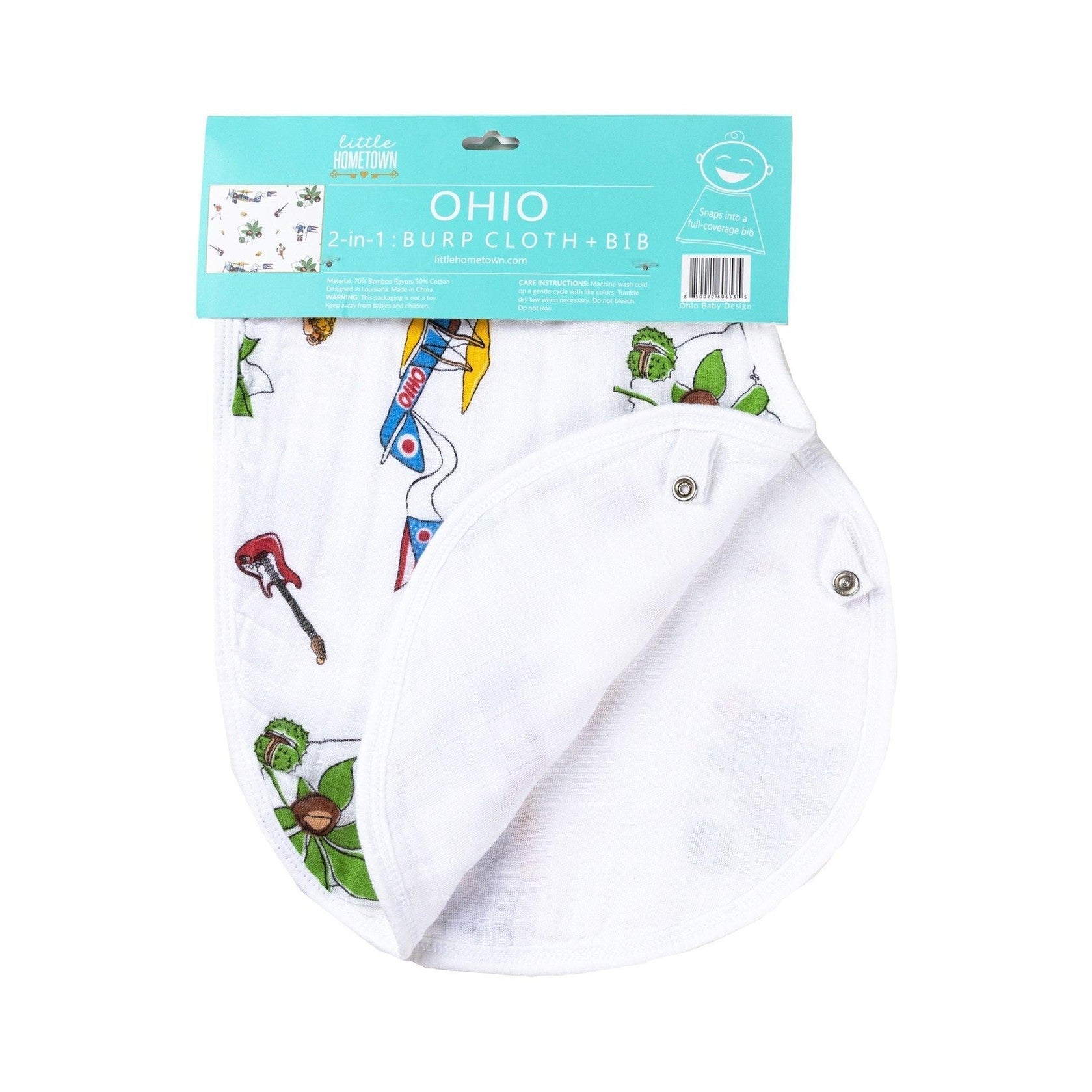Gift Set: Ohio Baby Muslin Swaddle Receiving Blanket and Burp Cloth / Bib Combo