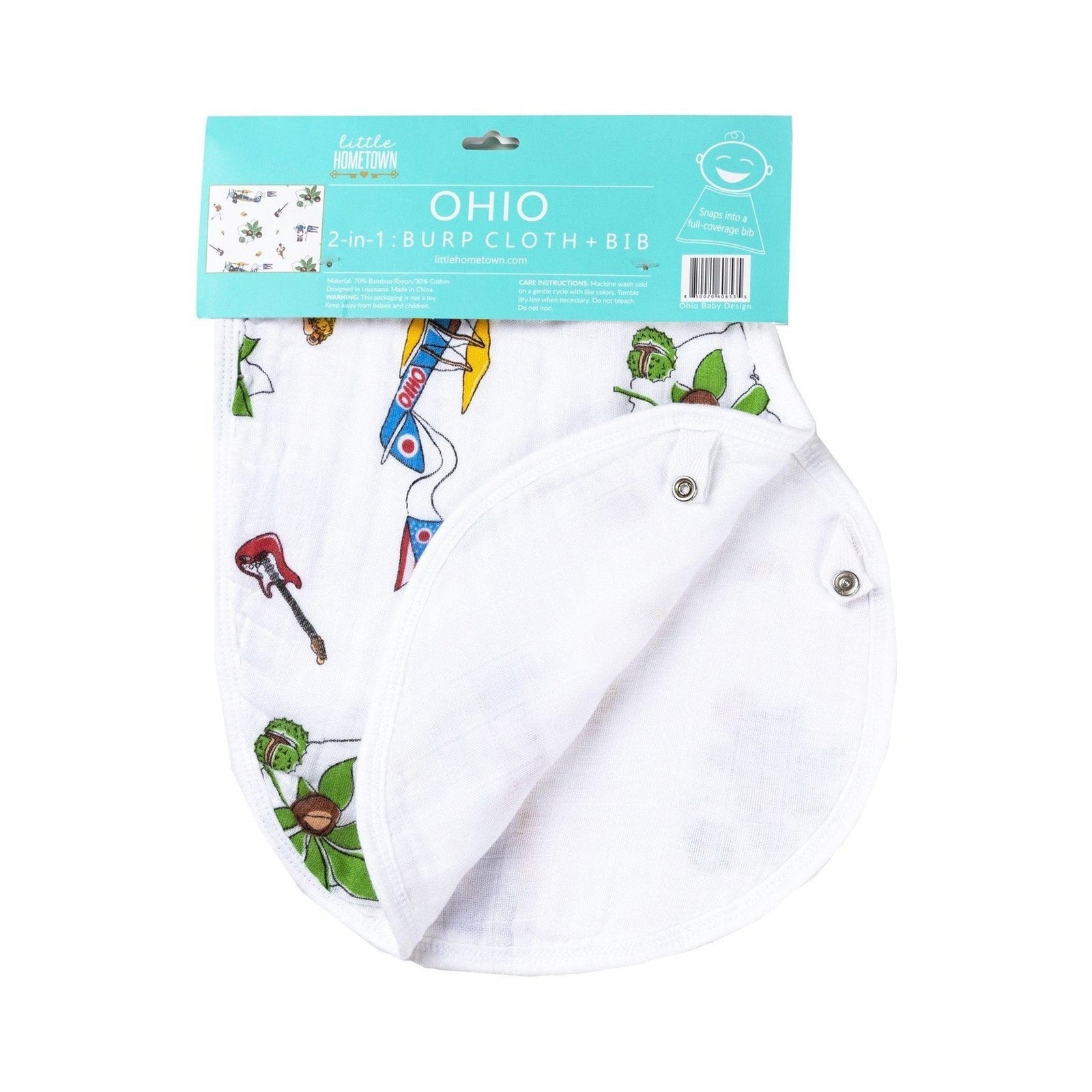 Gift Set: Ohio Baby Muslin Swaddle Receiving Blanket and Burp Cloth / Bib Combo