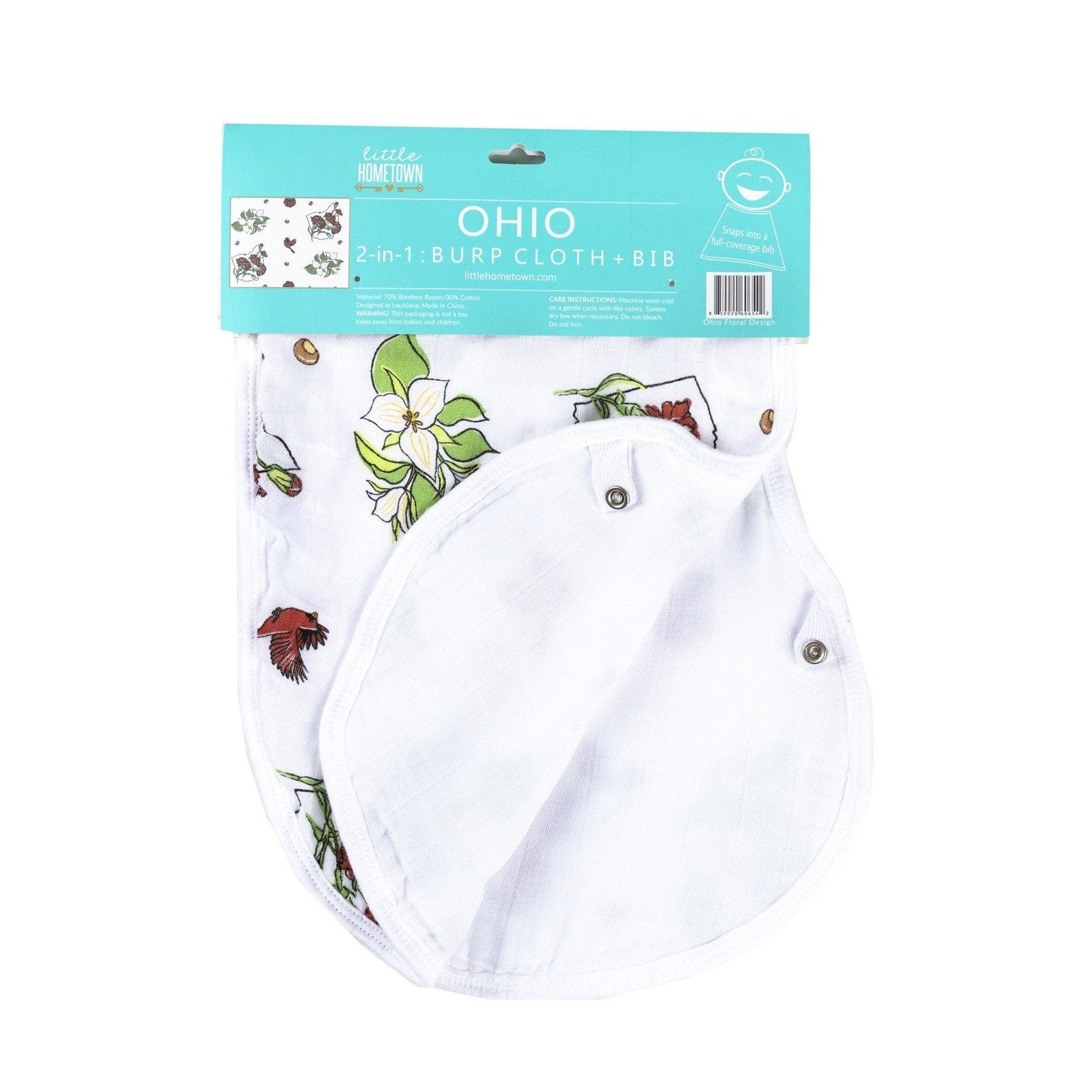 Gift Set: Ohio Baby Muslin Swaddle Receiving Blanket (Floral) and Burp/Bib Combo