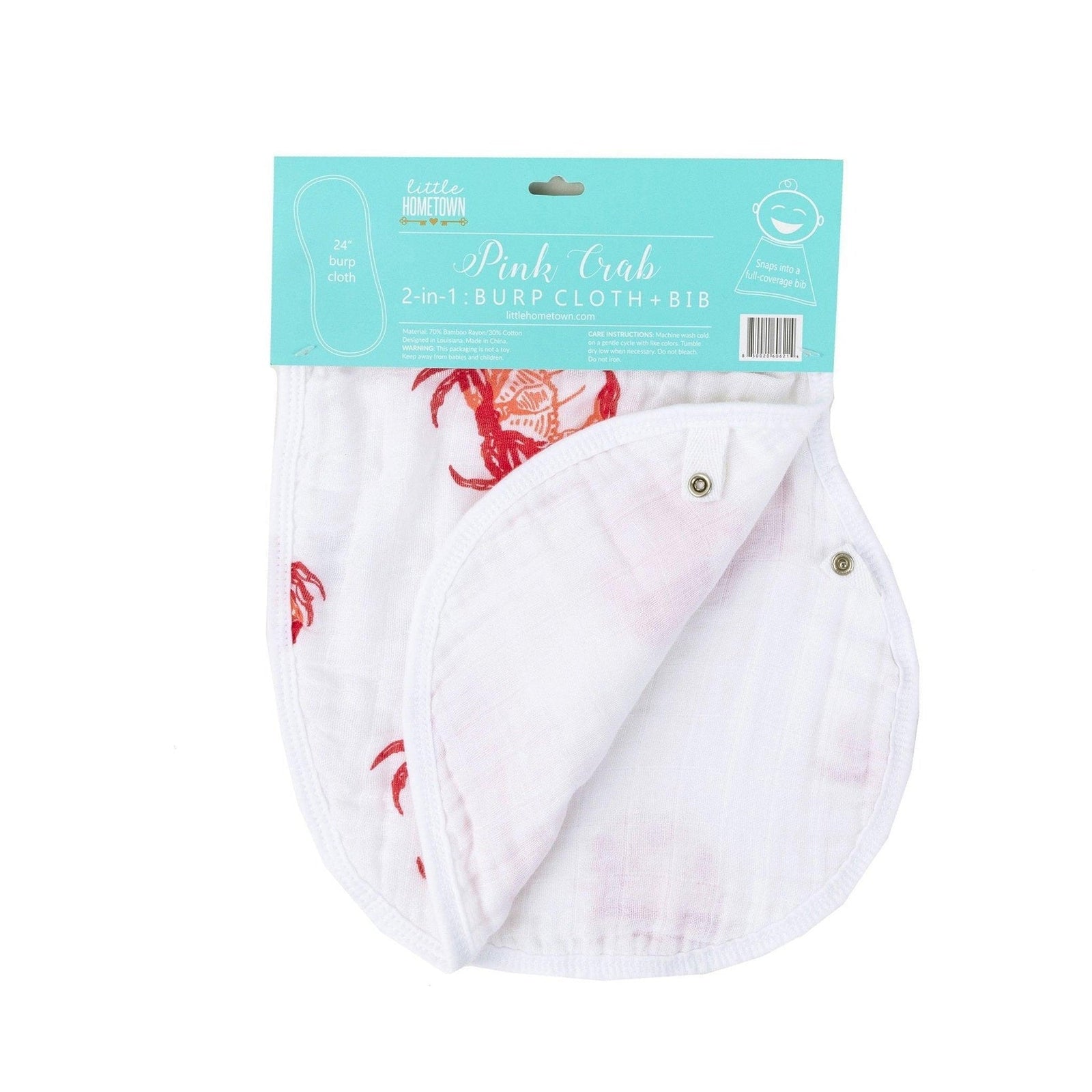 Gift Set: Pink Crab Baby Muslin Swaddle Blanket and Burp Cloth/Bib Combo