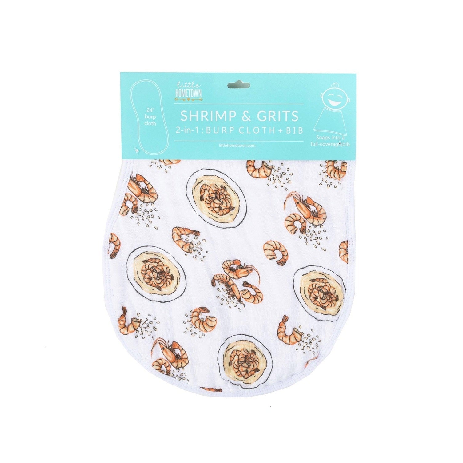 Gift Set: Shrimp'n Grits Baby Muslin Swaddle Blanket and Burp Cloth/Bib Combo