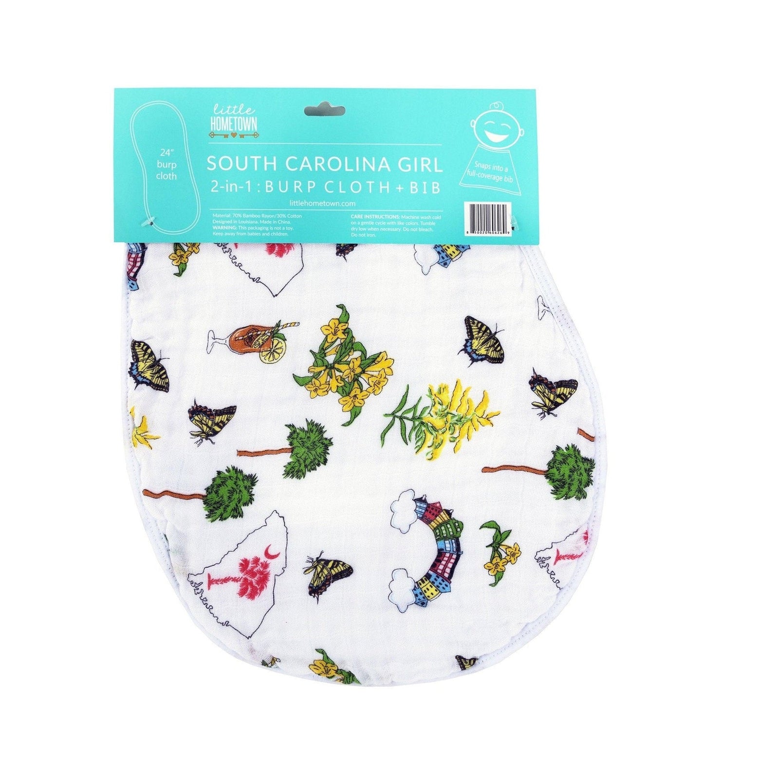 Gift Set: South Carolina Girl Baby Muslin Swaddle Blanket and Burp Cloth/Bib Combo