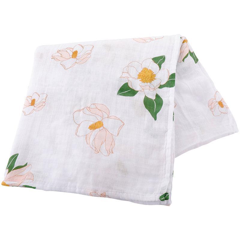 Gift Set: Southern Magnolia Baby Muslin Swaddle Blanket and Burp Cloth/Bib Combo