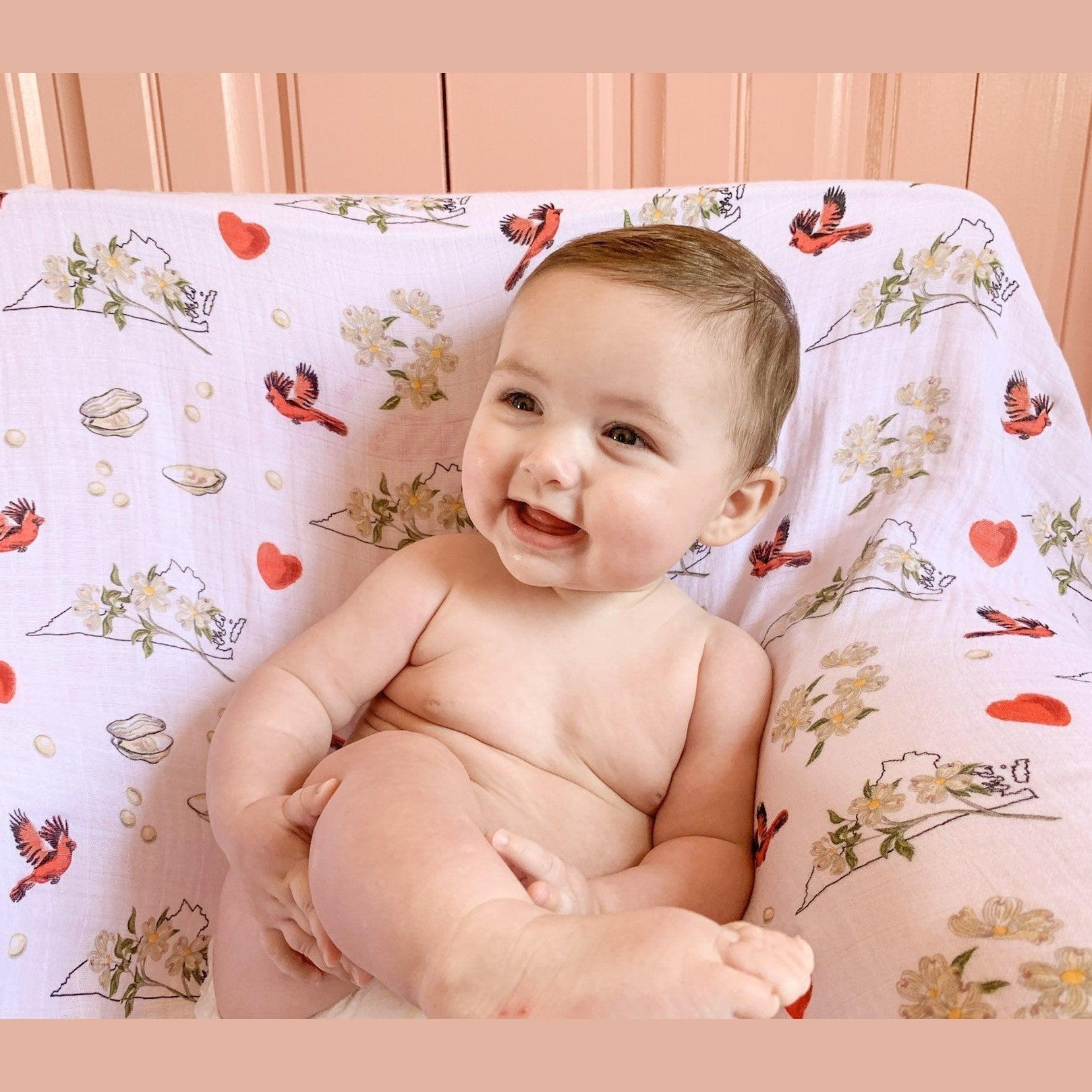 Gift Set: Virginia Baby Muslin Swaddle Blanket and Burp Cloth/Bib Combo (Floral)