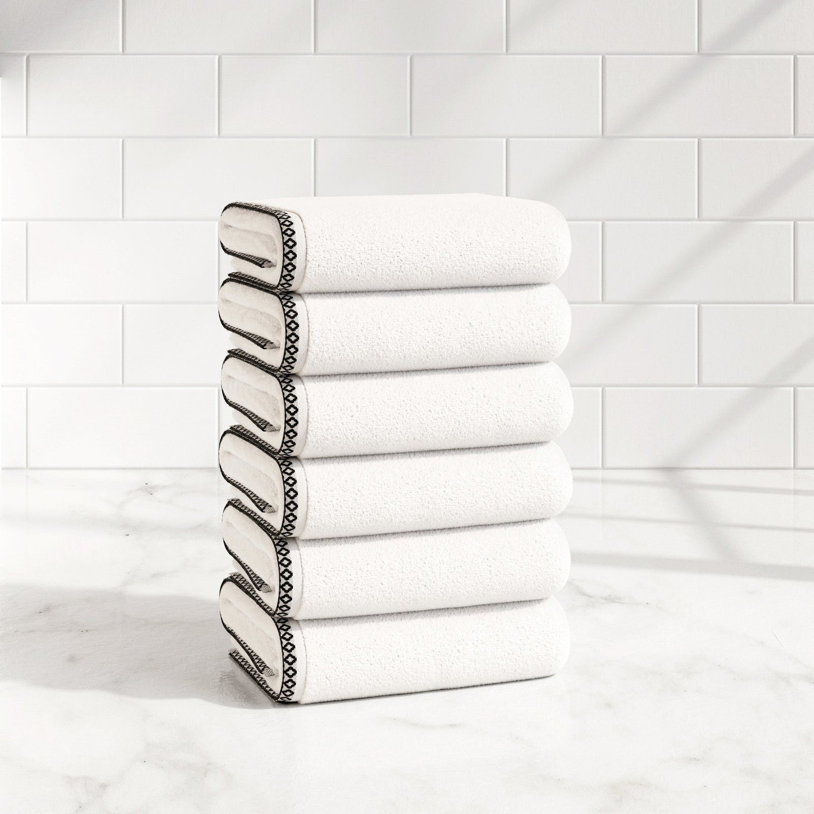 Cotton Border-Stitched 6-Piece Towel Set - Valery Collection
