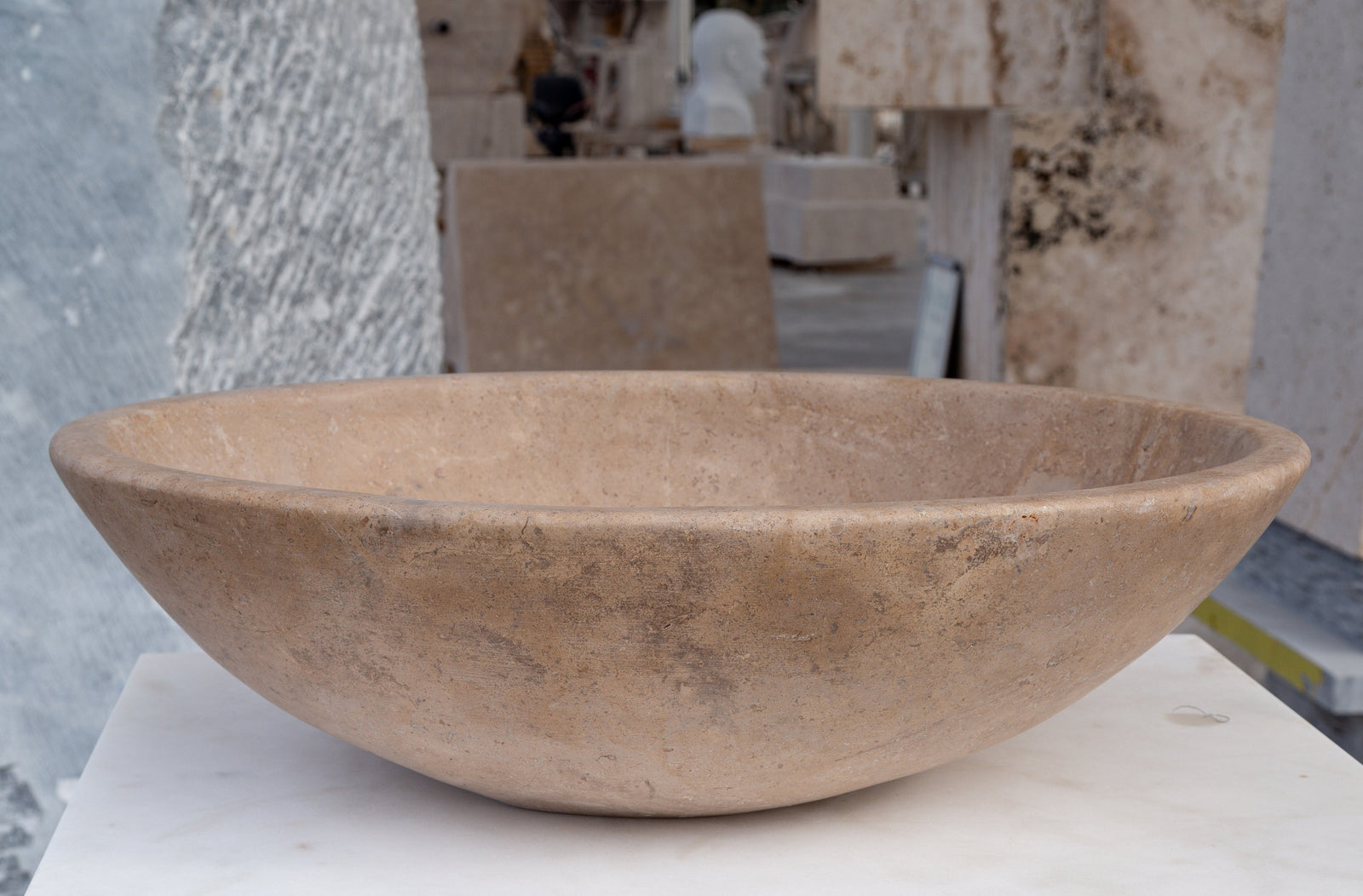 Karina Walnut Travertine Natural Stone Vessel Sink Honed and Filled  (W)16