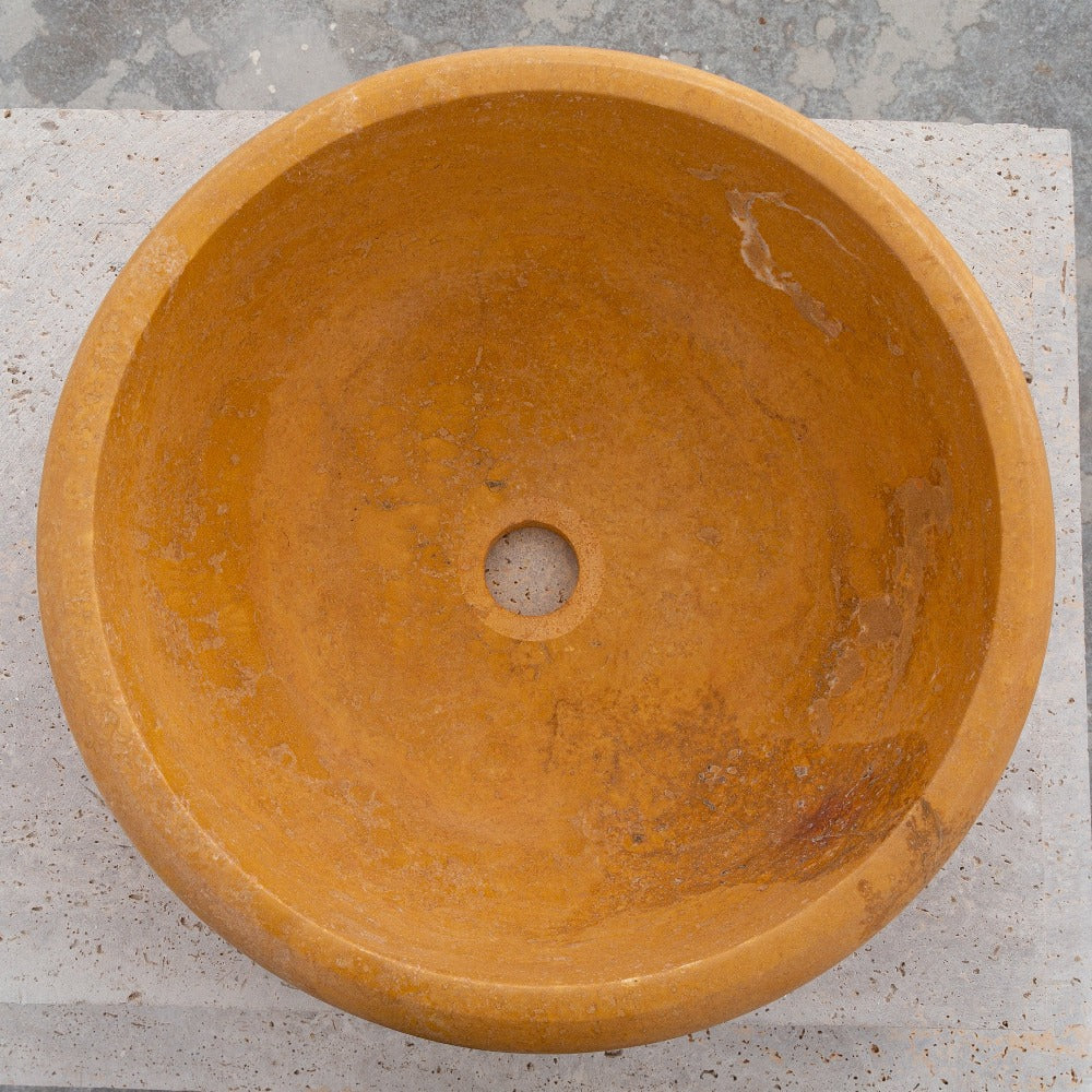 Natural Golden Sienna Natural Stone Vessel Sink Honed and Filled  (D)16