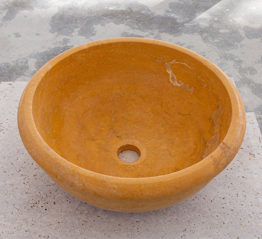 Natural Golden Sienna Natural Stone Vessel Sink Honed and Filled  (D)16