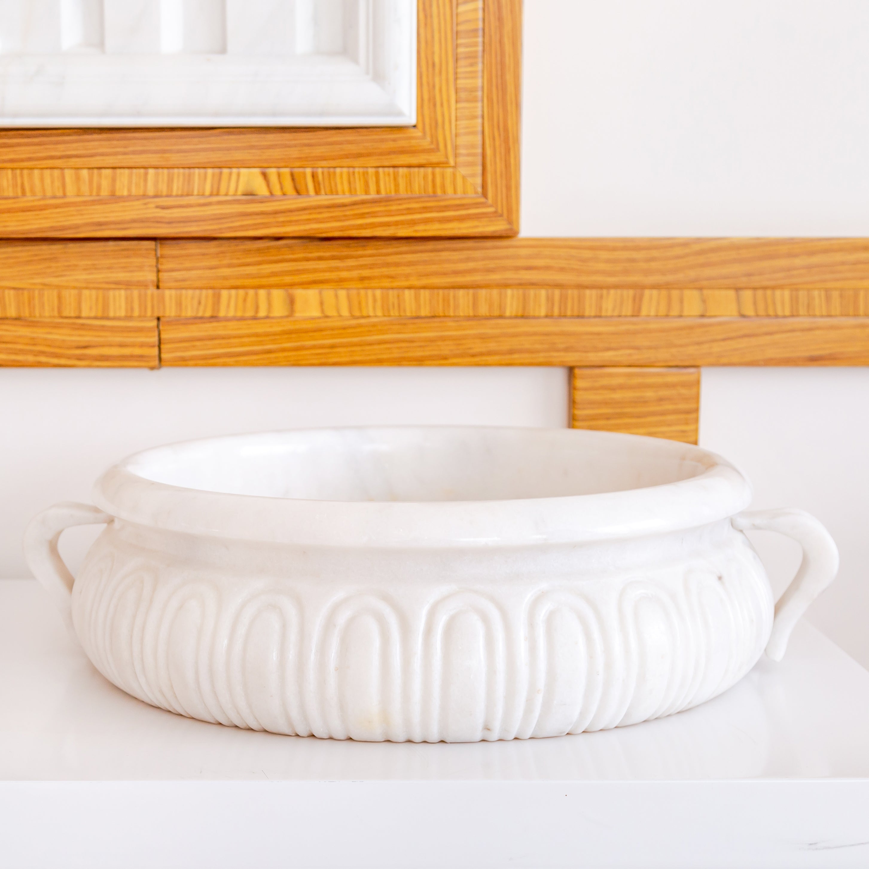 Natural Stone White Marble Vessel Sink Bowl Polished (D)17" (H)6"