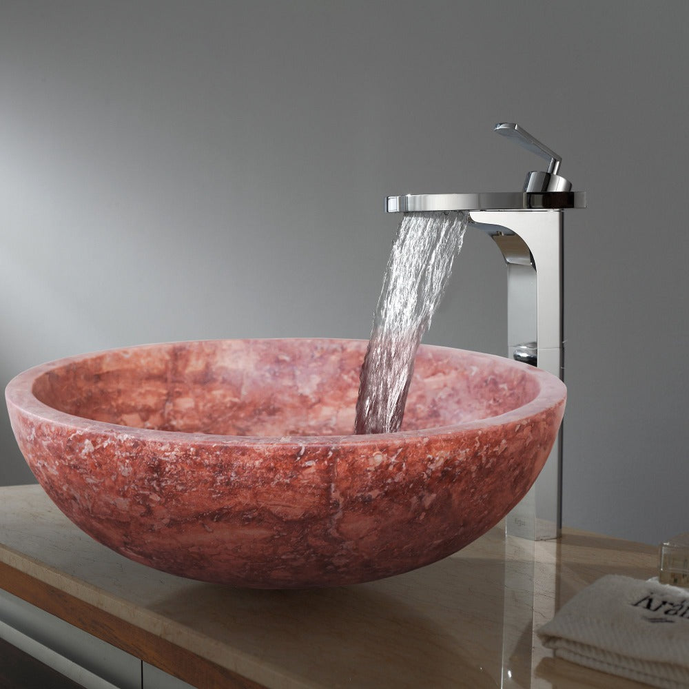 Red Travertine Natural Stone Vessel Sink Honed/Matte (D)16