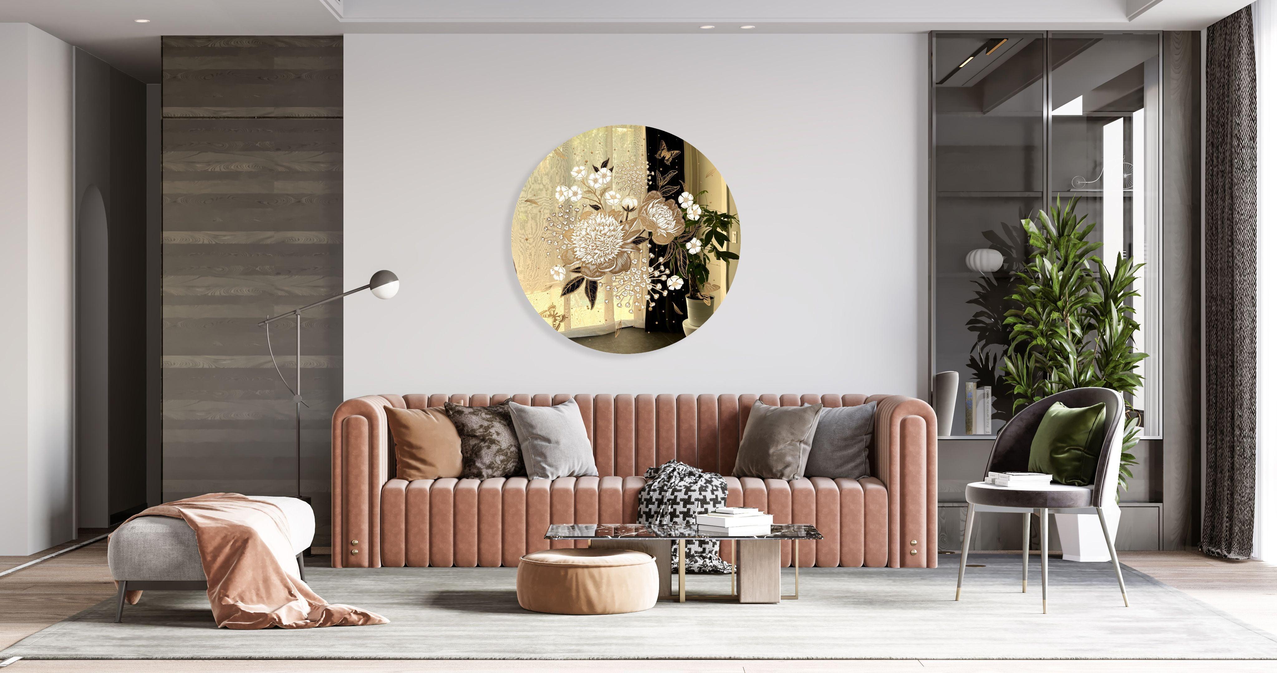 Gold Flowers Printed Mirror Acrylic Circles
