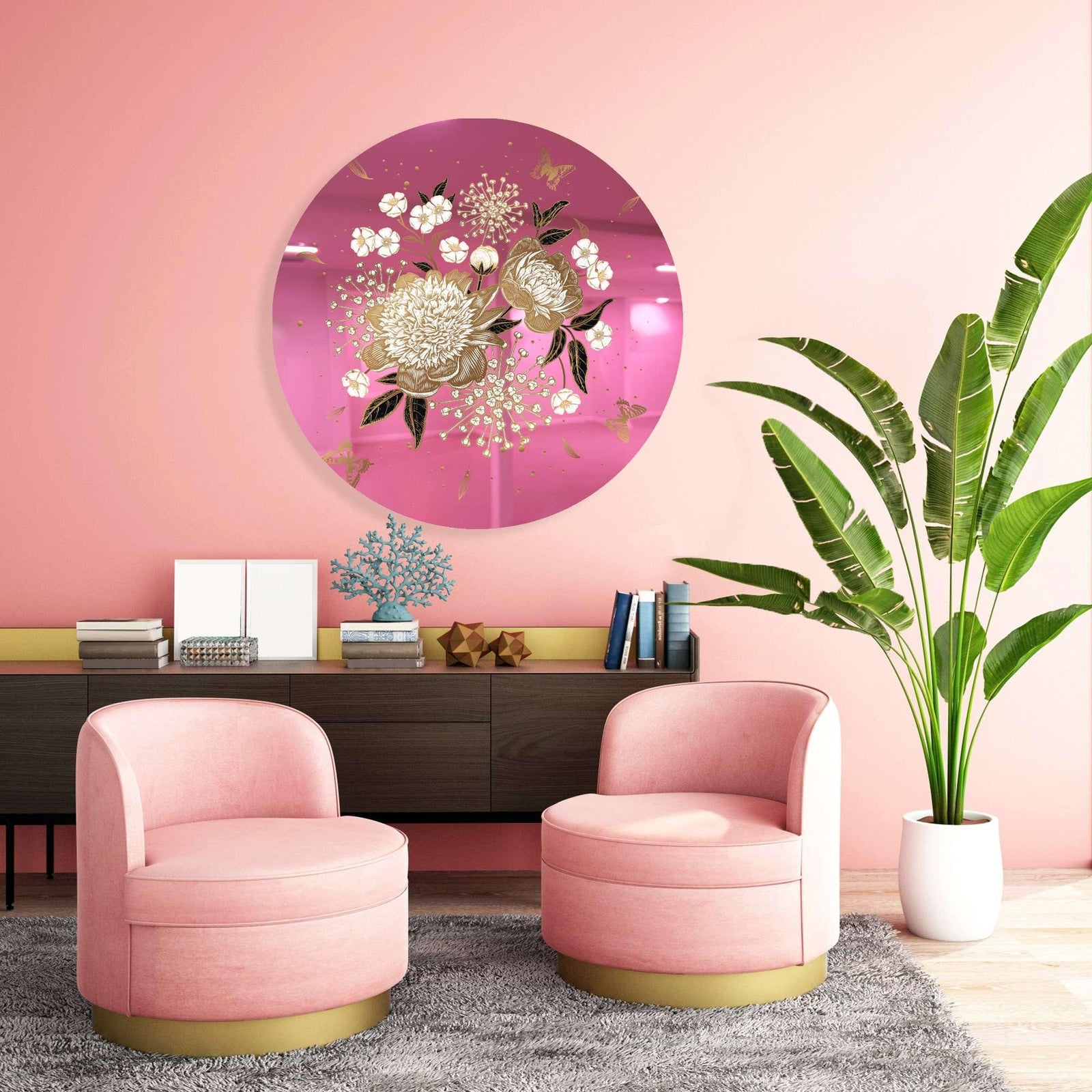 Gold Flowers Printed Mirror Acrylic Circles