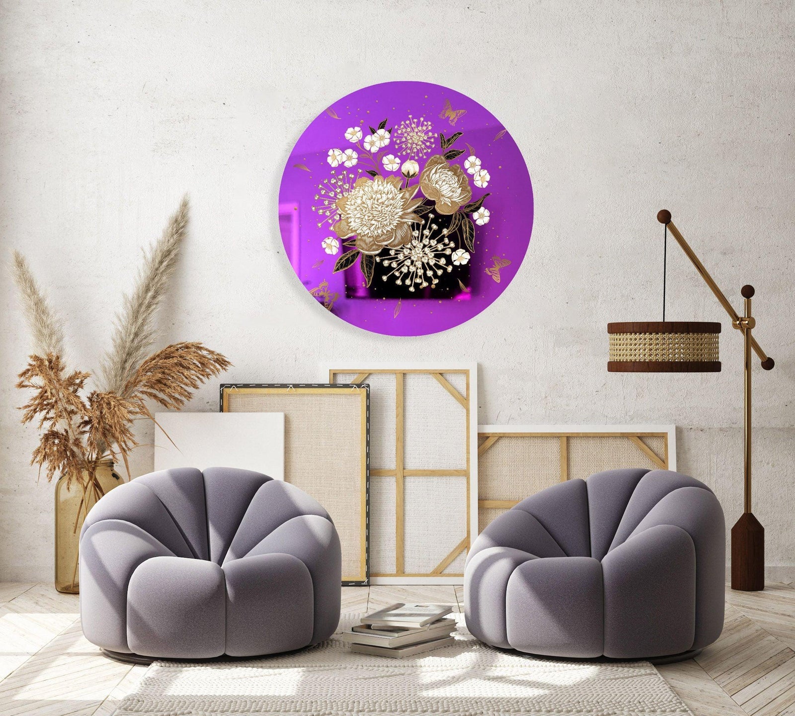 Gold Flowers Printed Mirror Acrylic Circles