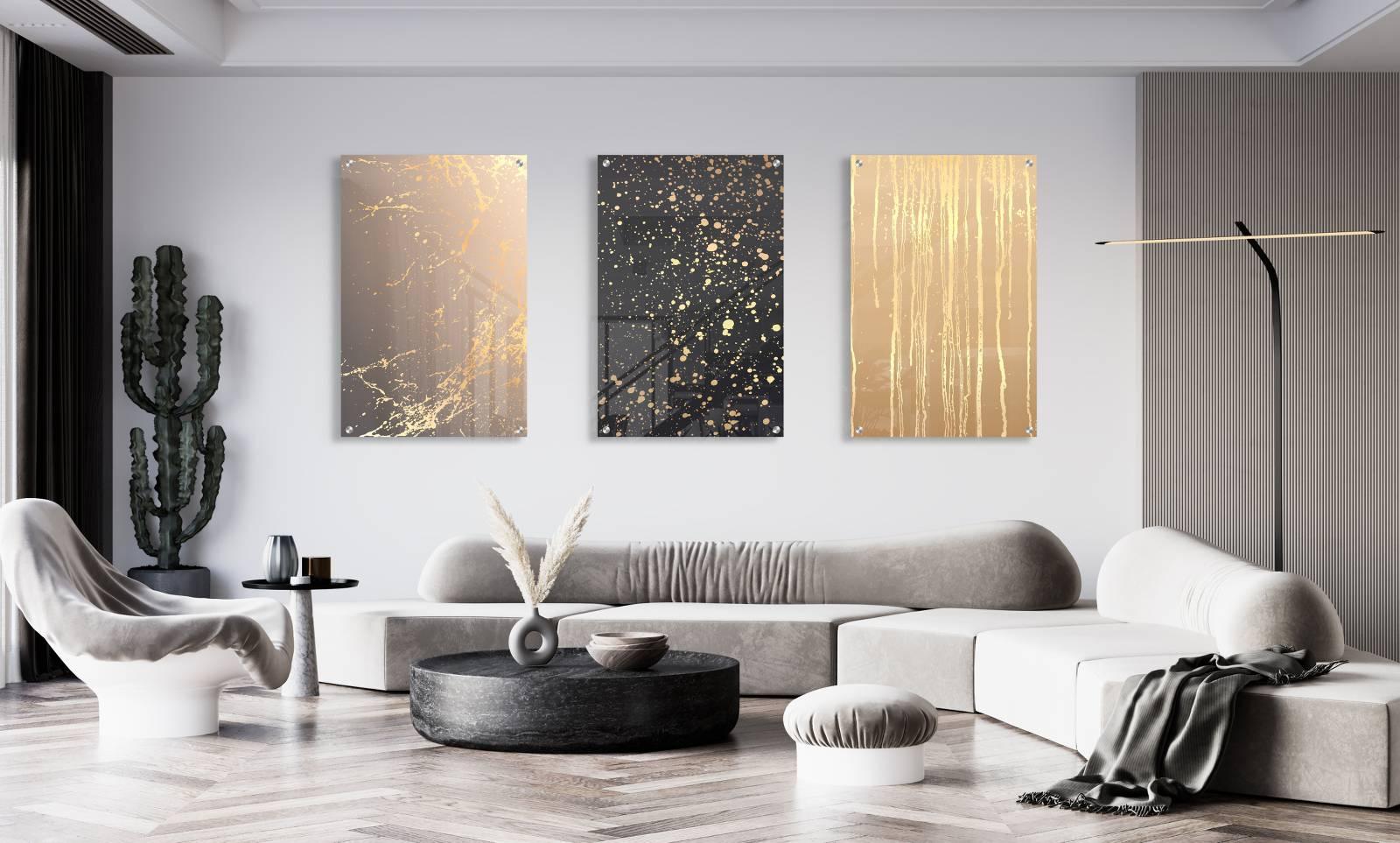 Golden Artwork Set of 3 Prints Modern Wall Art Modern Artwork