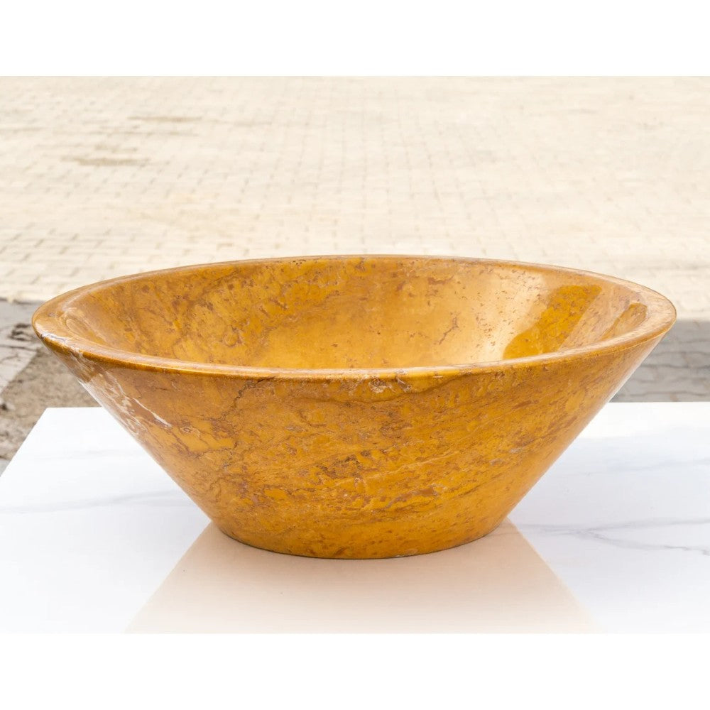 Golden Sienna Travertine V-Shape Tapered Sink Polished  (D)16" (H)6"