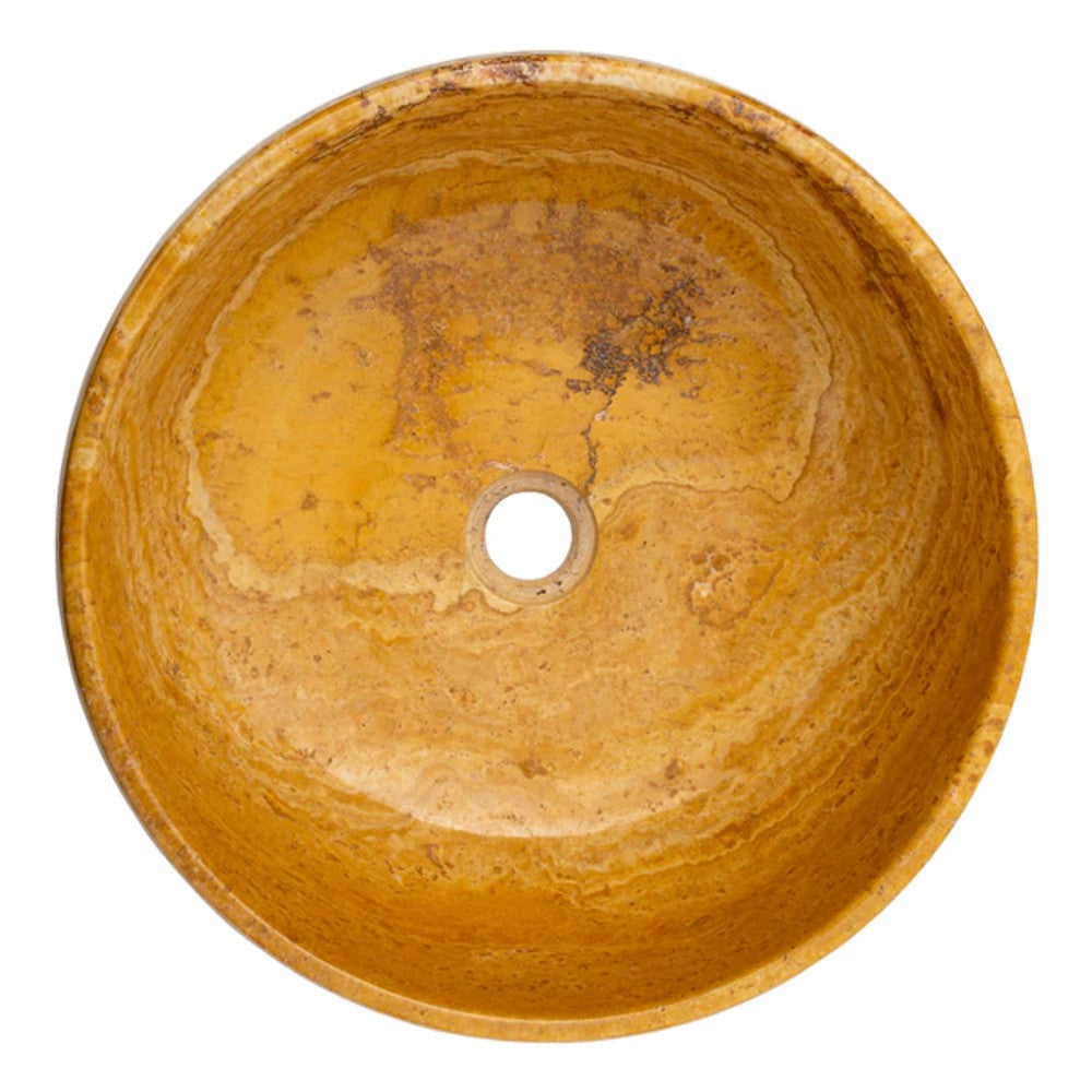 Golden Sienna Travertine Natural Stone Vessel Sink Filled and Polished  (D)16" (H)6"