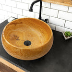 Golden Sienna Travertine Natural Stone Vessel Sink Filled and Polished  (D)16" (H)6"