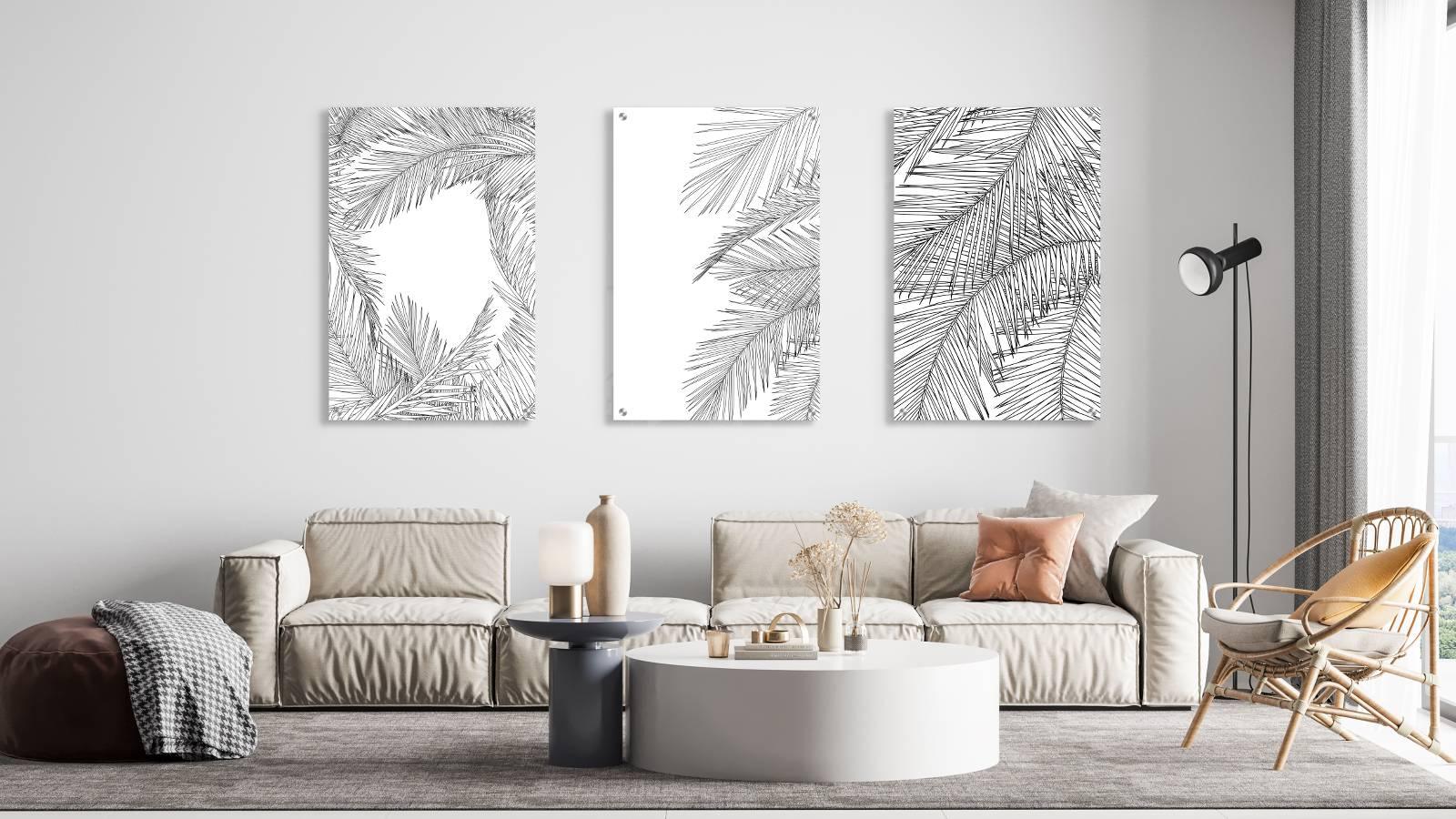 Graphic Leaves Pattern Set of 3 Prints Modern Wall Art Modern Artwork