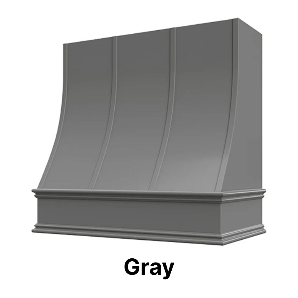 Wood Range Hood With Sloped Strapped Front and Decorative Trim - 30