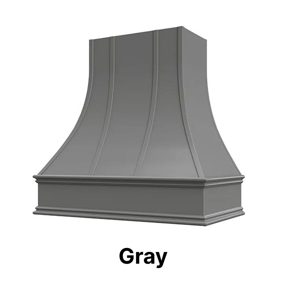 Wood Range Hood With Curved Strapped Front and Decorative Trim - 30