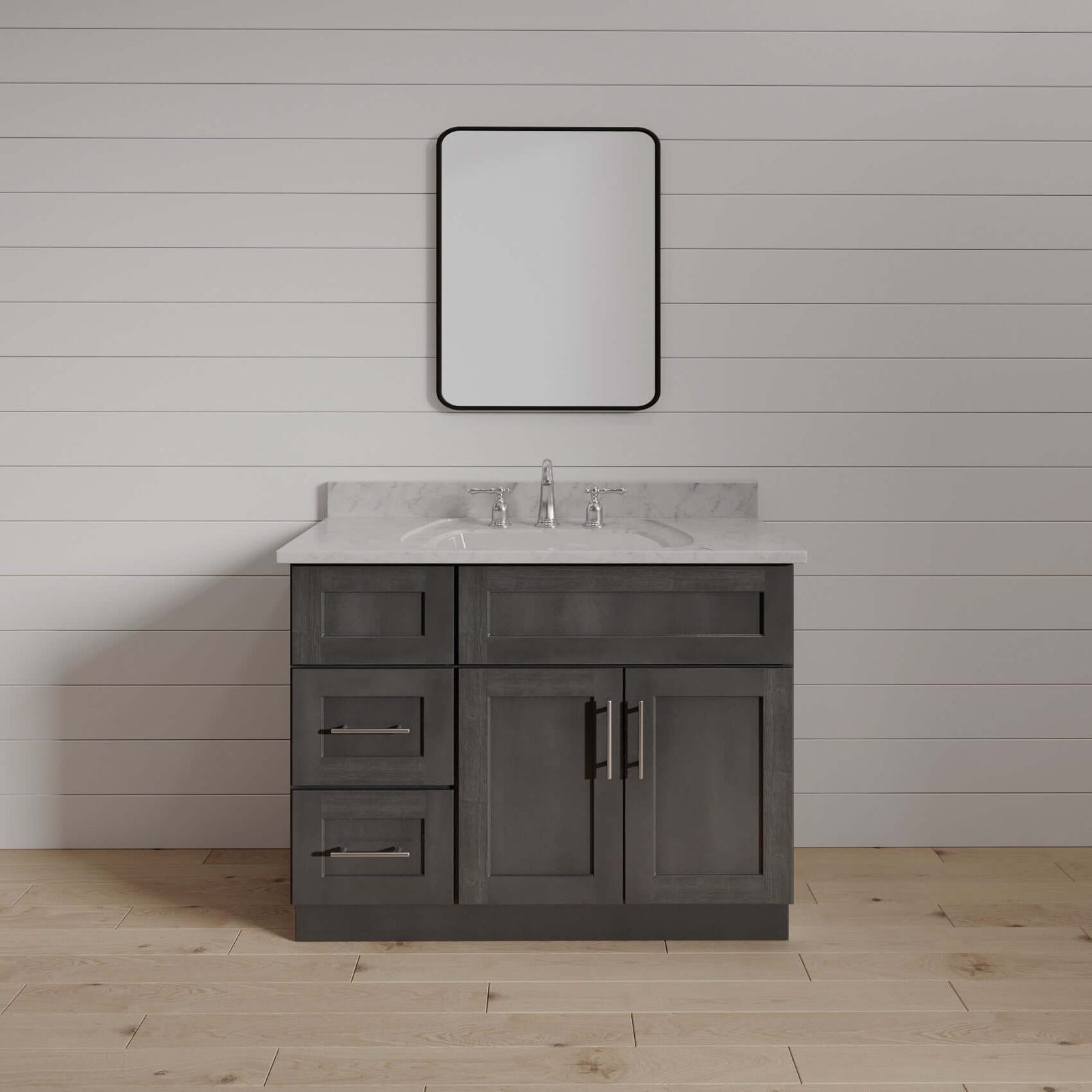 36 Inch Gray Stained Shaker Single Sink Bathroom Vanity with Drawers on the Left