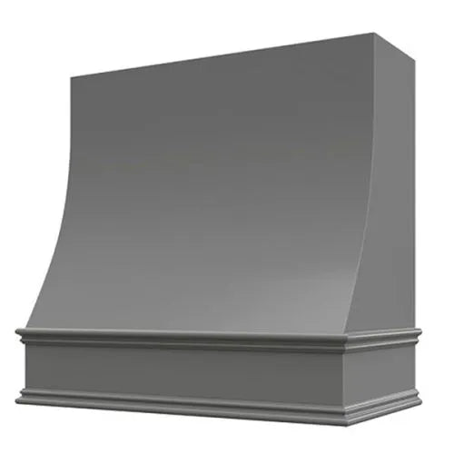 Grey Wood Range Hood With Sloped Front and Decorative Trim - 30