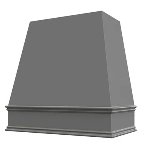 Grey Wood Range Hood With Tapered Front and Decorative Trim - 30
