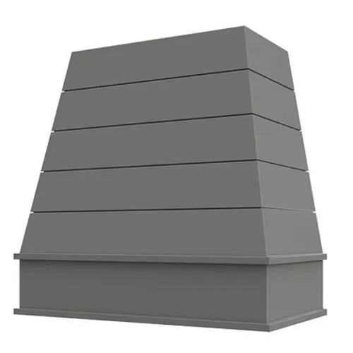 Grey Wood Range Hood With Tapered Shiplap Front and Block Trim - 30