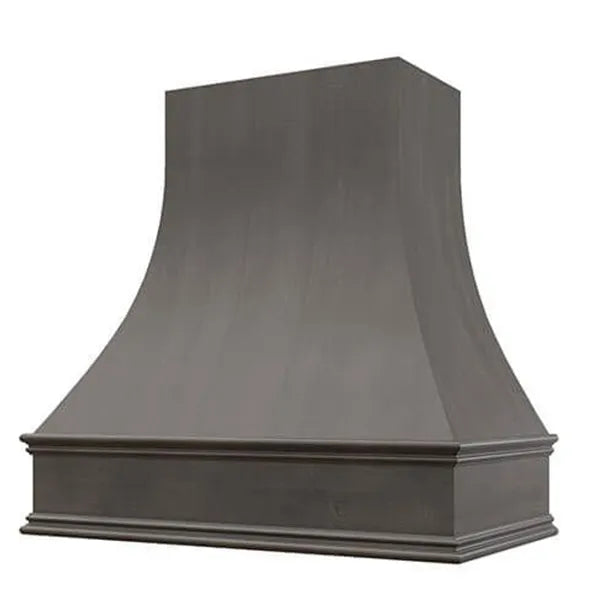 Stained Gray Wood Range Hood With Curved Front and Decorative Trim - 30
