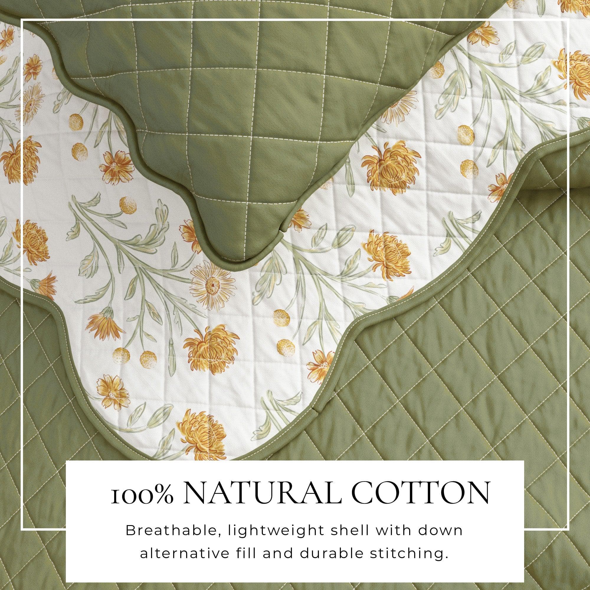Floral Print & Scalloped Edge Cotton Quilt Set - Ilianna Collection