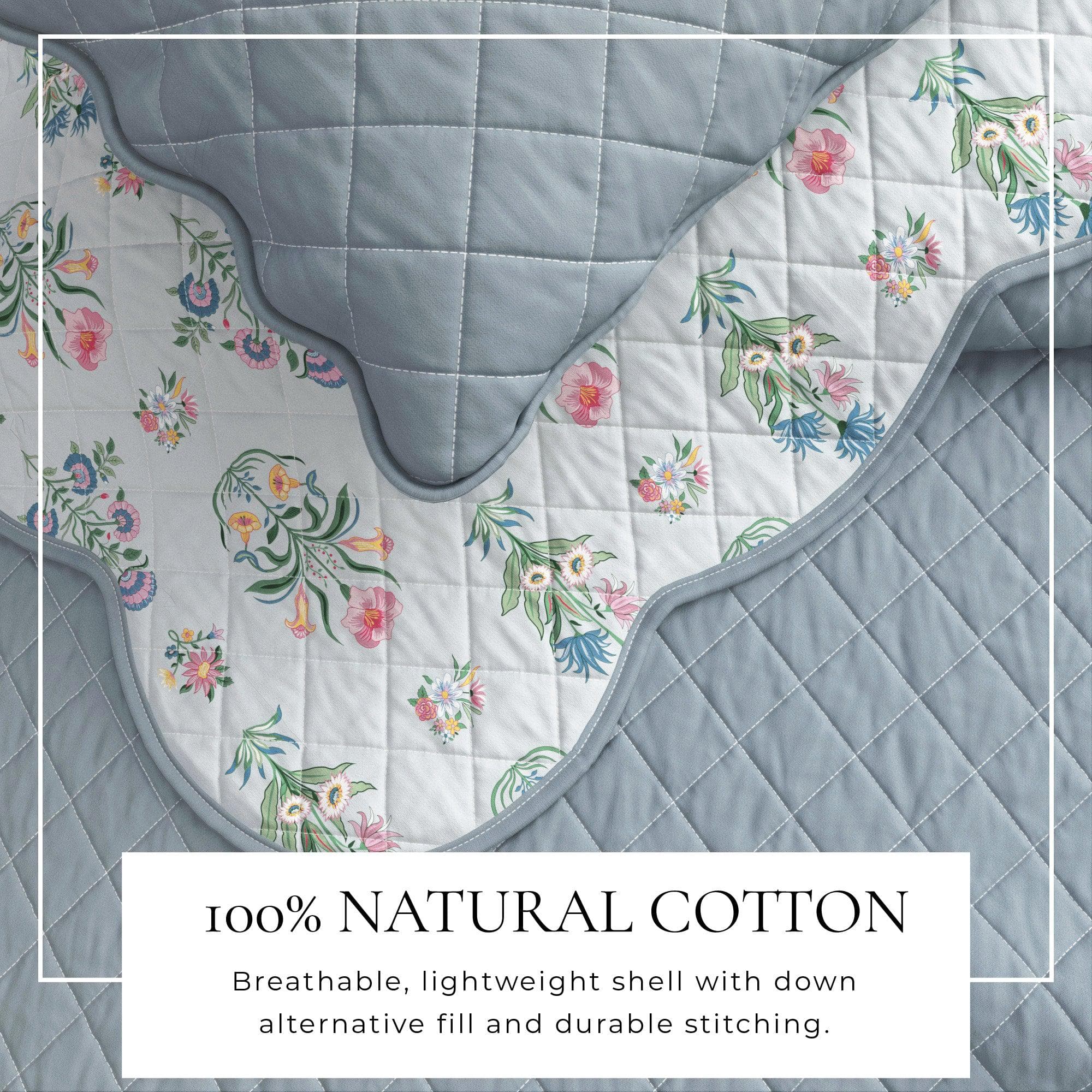 Floral Print & Scalloped Edge Cotton Quilt Set - Katrin Collection