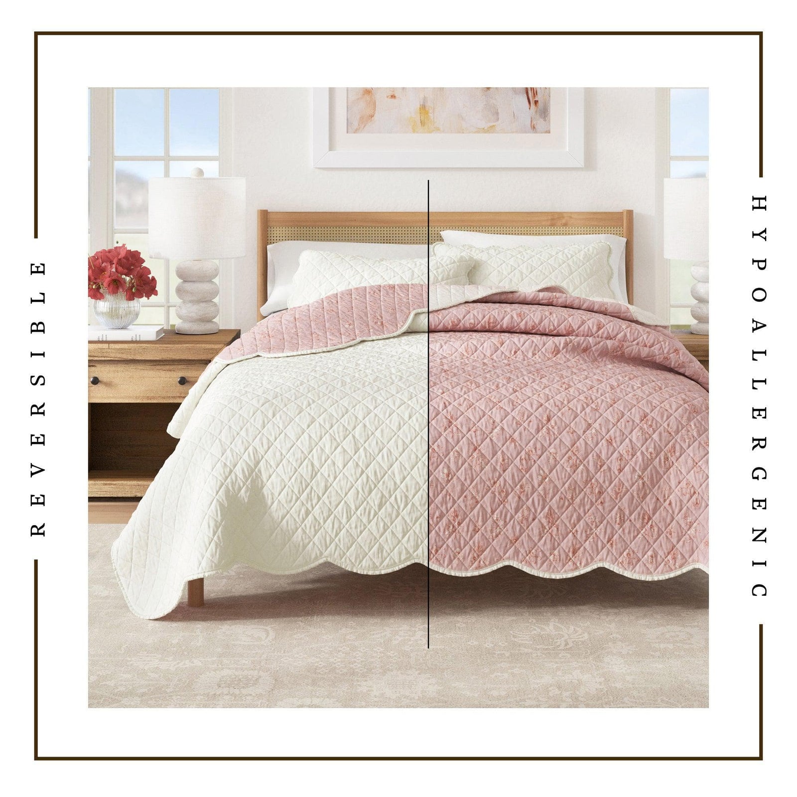 Floral Print & Scalloped Edge Cotton Quilt Set - Sandie Collection