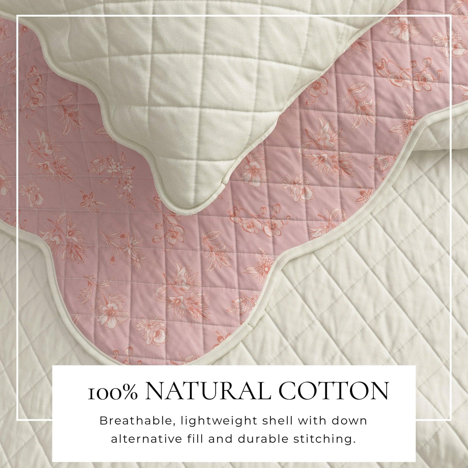 Floral Print & Scalloped Edge Cotton Quilt Set - Sandie Collection