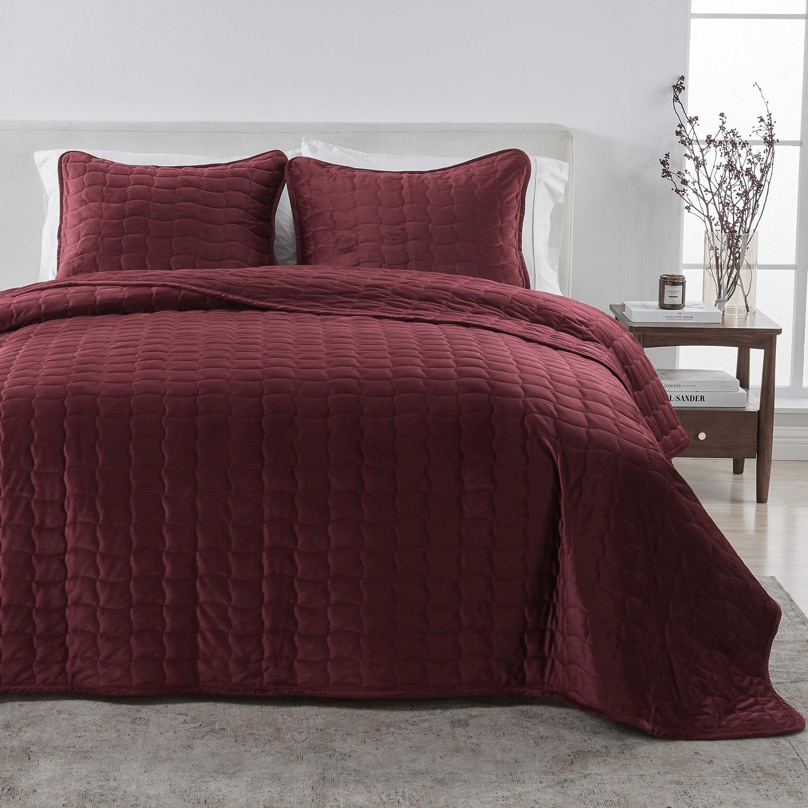 Velvet Box-Stitched Quilt Set - Vivica Collection